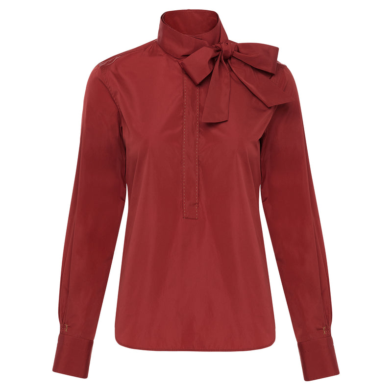 Le Sarte Pettegole Neck Bow Blouse in Brick Red Timeless Martha's Vineyard 