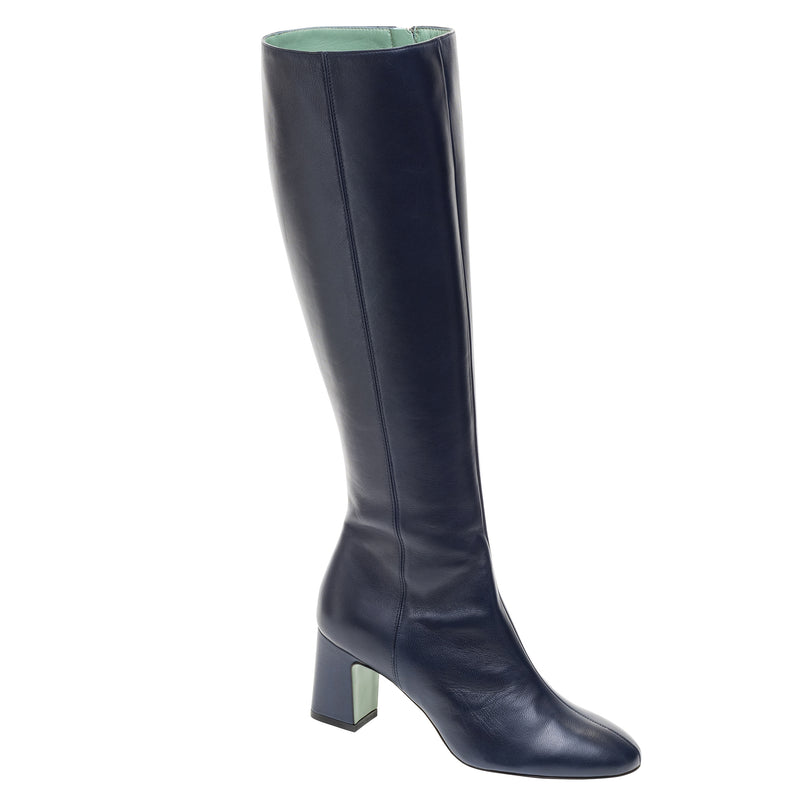 Paola D'Arcano Knee High Leather Heeled Boot - Navy Timeless Martha's Vineyard
