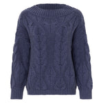 Boat Neck Cable Sweater - Navy