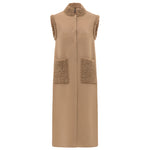 D. Exterior Stand Collar Midi Vest - Camel Timeless Martha's Vineyard