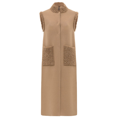 D. Exterior Stand Collar Midi Vest - Camel Timeless Martha's Vineyard