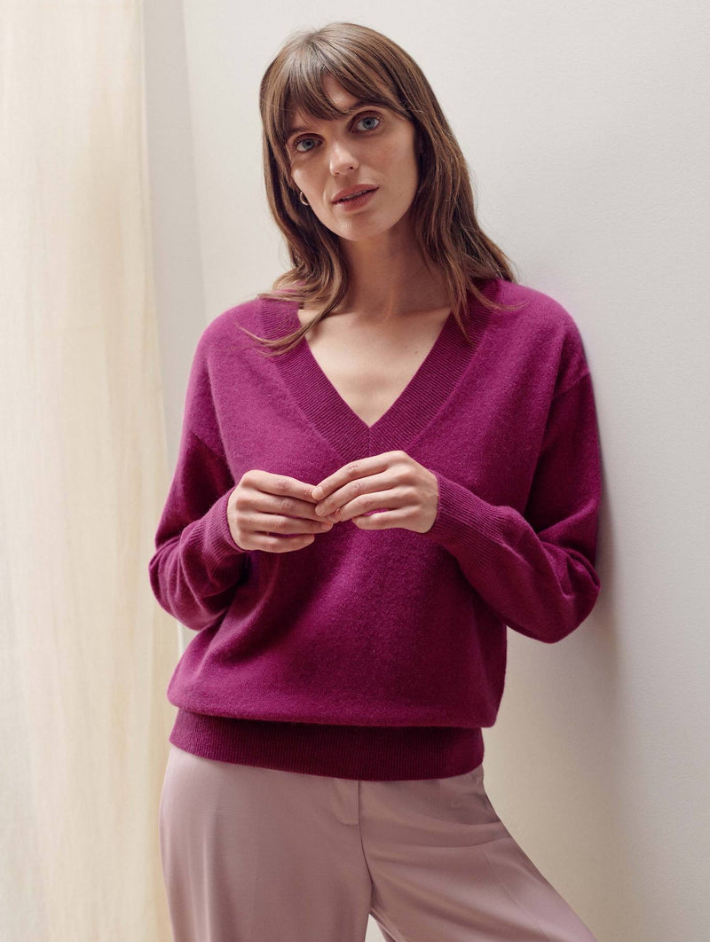 Essential Cashmere V Neck - Plum