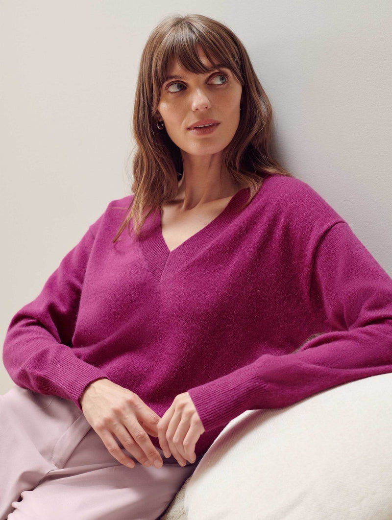 Essential Cashmere V Neck - Plum