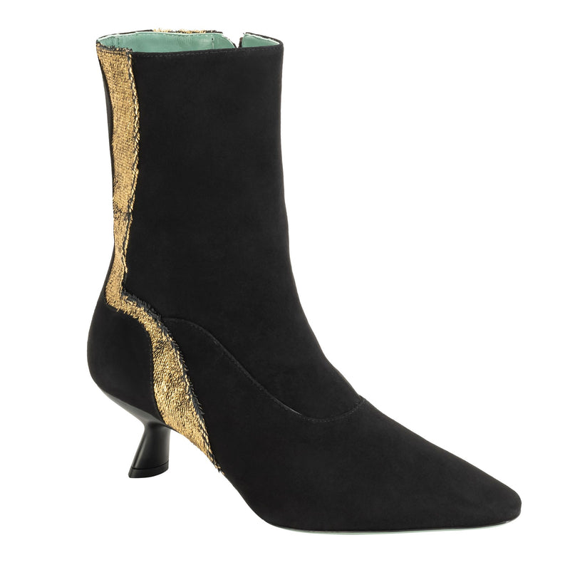 Paola D'Arcano Venezia Black Suede Gold Boot Timeless Martha's Vineyard